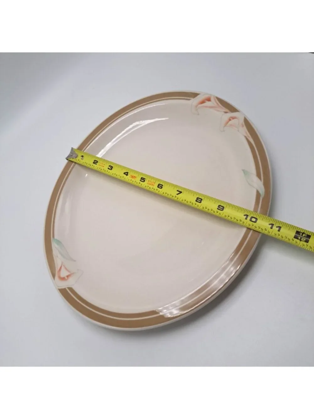 Syracuse China Calla Lily Oval Dinner Plate White Brown Floral Design 14-C